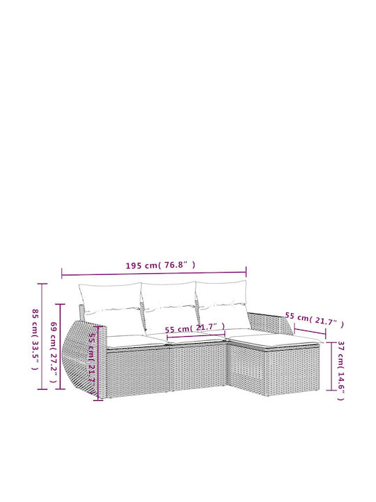 Outdoor Corner Rattan Sofa With Cushions 55x62x69cm