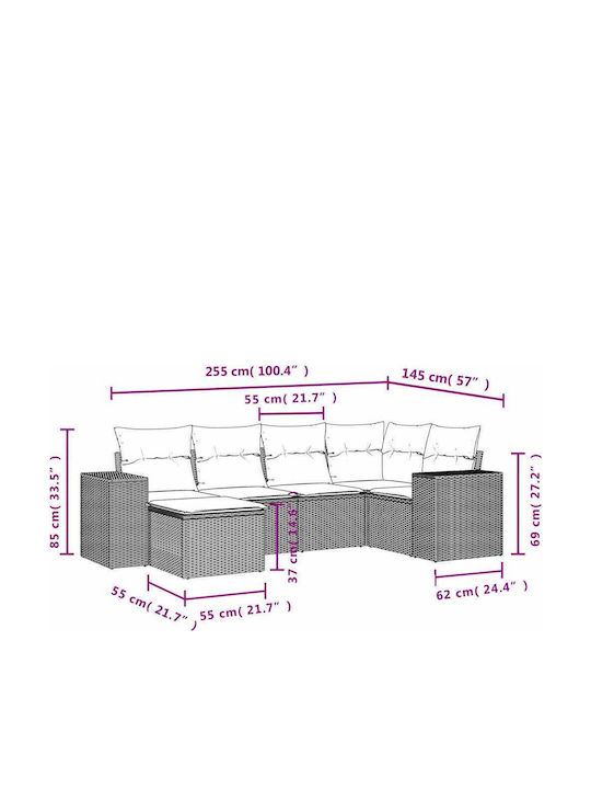 Outdoor Corner Sofa Rattan with Cushions 62x62x69cm