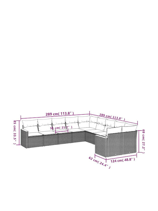 Outdoor Corner Sofa Rattan With Cushions 62x62x69cm