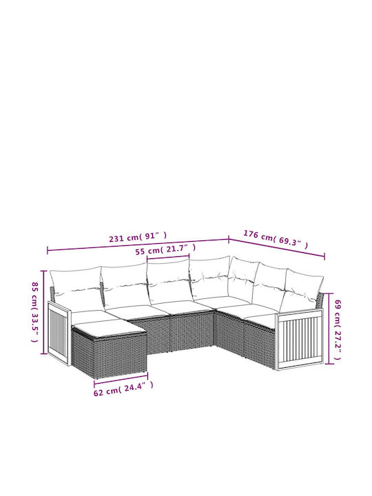 Outdoor Corner Rattan Sofa With Cushions 62x62x69cm