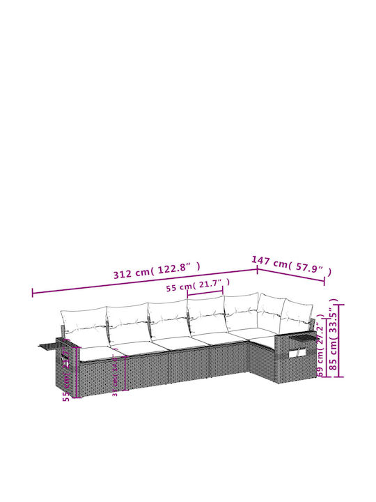 Ecksofa Outdoor Rattan mit Kissen 62x62x69cm