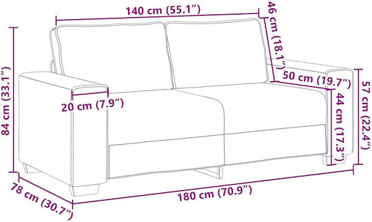 Two-Seater Velvet Pink Couch 180x78x84 cm