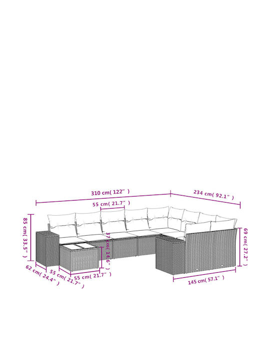 Outdoor Corner Sofa Rattan with Cushions 62x62x69cm