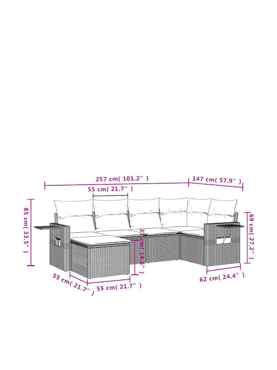Canapea De Colț De Exterior Din Rattan Cu Perne 62x62x69cm