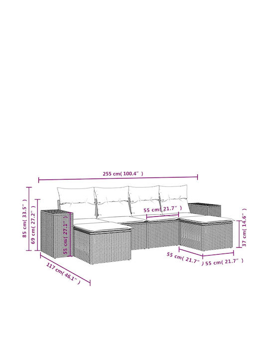 Canapea De Colț De Exterior Din Rattan Cu Perne 55x62x69cm