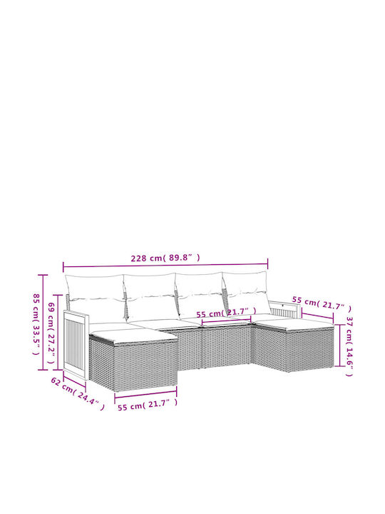 Outdoor Corner Rattan Sofa With Cushions 55x62x69cm