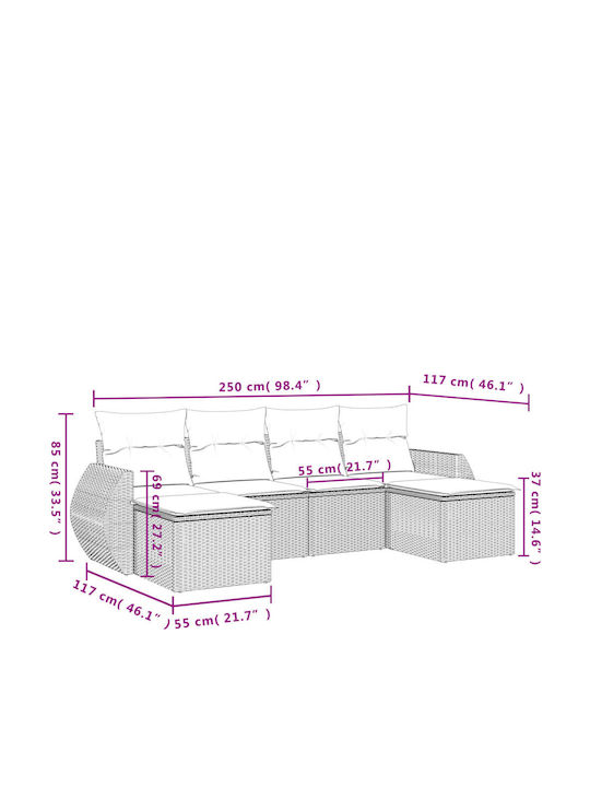 Outdoor Corner Sofa Rattan with Cushions 55x62x69cm
