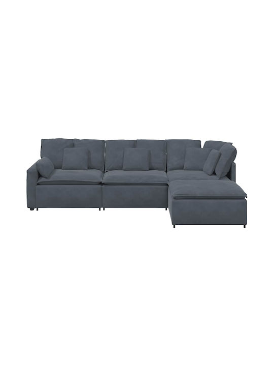 Ъглов Диван с Десен Ъгъл Кадифен Тъмен Сив 312x205x64см
