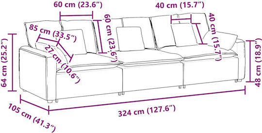 Canapea Patru Locuri Gri 324x105x64cm