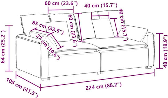 Триместен Диван Зелен 224x105x64см