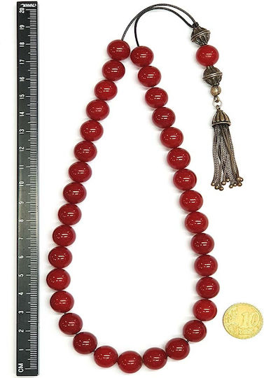Roloi Komboloi Worry Beads with 33 Beads Made of Mastic Length 34cm Red