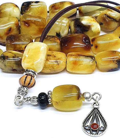 Roloi Komboloi Worry Beads with 21 Amber Beads Length 32cm Multicolour