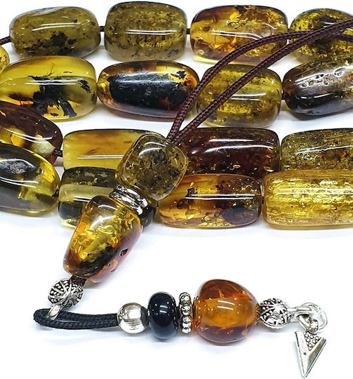 Roloi Komboloi Worry Beads with 17 Amber Beads Length 31cm Multicolour