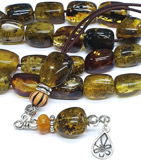 Roloi Komboloi Worry Beads with 21 Amber Beads Length 31cm Multicolour
