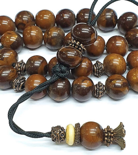 Roloi Komboloi Worry Beads with 27 Beads Made of Resin Length 33cm Brown