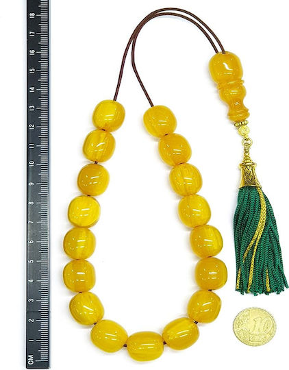 Roloi Komboloi Worry Beads with 17 Beads Made of Mastic Length 36cm Yellow