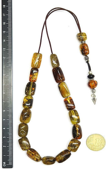 Roloi Komboloi Worry Beads with 17 Amber Beads Length 31cm Multicolour
