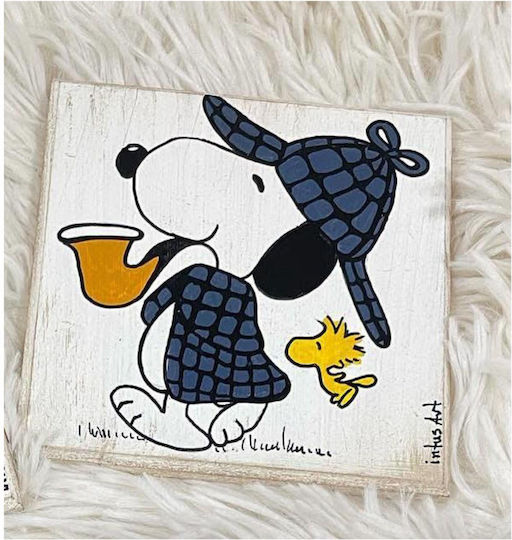 Σουβέρ Ξύλινο Ντετέκτιβ Snoopy 10x10cm 2τμχ