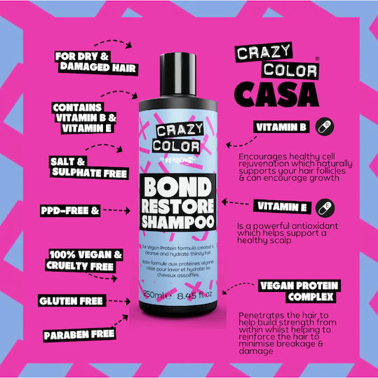 Crazy Color Bond Șampon Reconstrucție/Hrană și Hidratare pentru Păr Vopsit 250ml