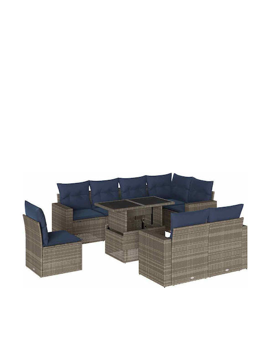 vidaXL Garden & Outdoor Furniture Set Living Room 9 Pieces Gray with Pillows