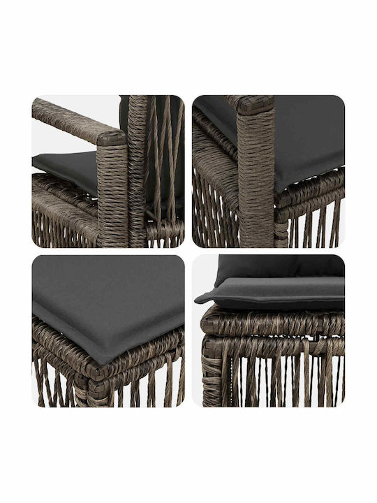 Τριθέσιος Καναπές Εξωτερικού Χώρου Rattan 61x62x70cm