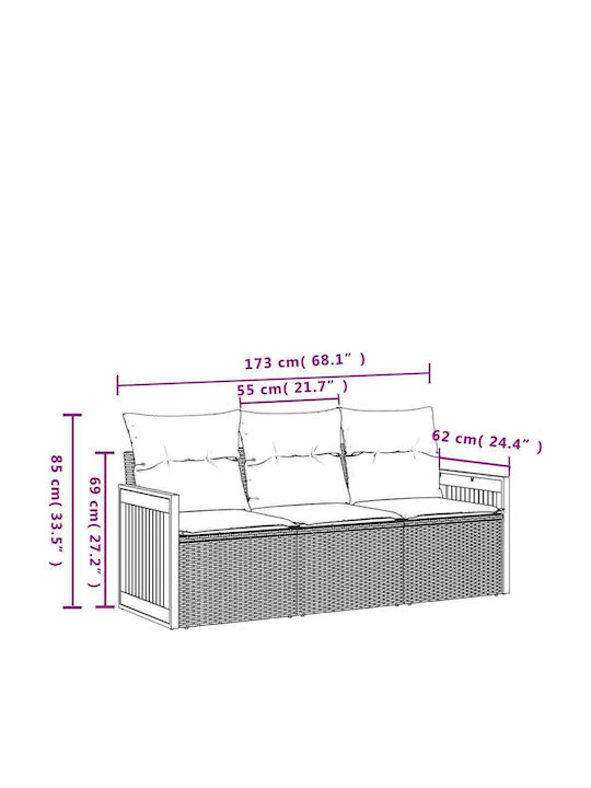 Three-Seater Outdoor Rattan Sofa With Cushions 55x62x69cm