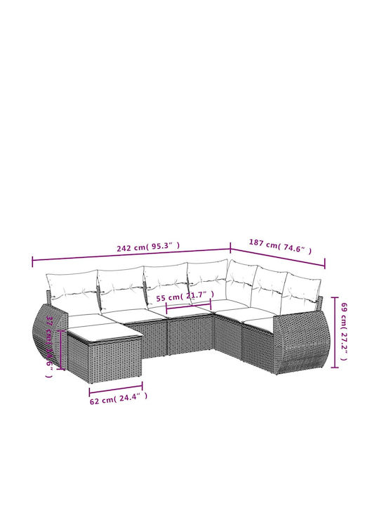 Outdoor Corner Sofa Rattan With Cushions 62x62x69cm