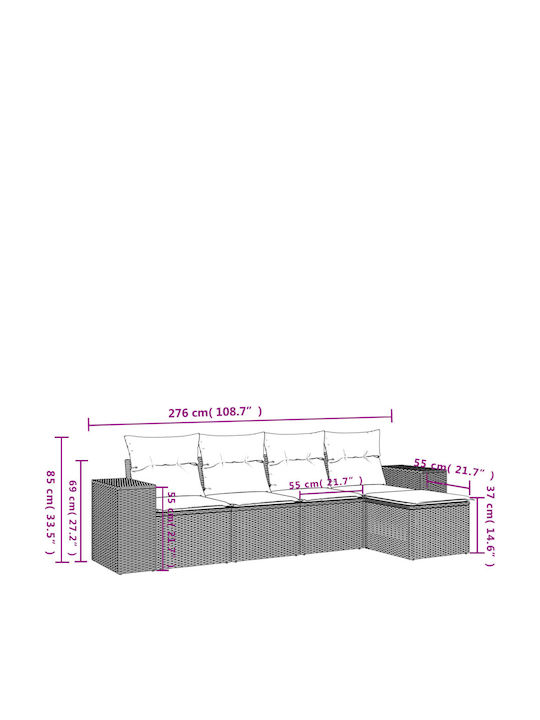 Outdoor Corner Sofa Rattan With Cushions 55x62x69cm