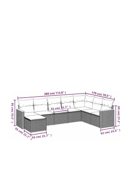 Outdoor Corner Sofa Rattan With Cushions 62x62x69cm