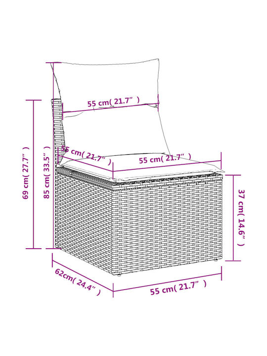 Outdoor Corner Sofa Rattan with Cushions 62x62x69cm