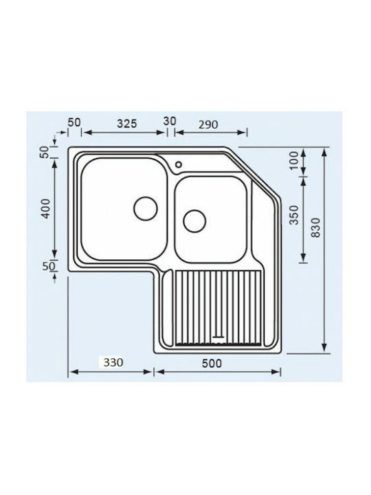 Sanitec Zenith Ένθετος Νεροχύτης Γωνιακός Αριστερός Inox Σατινέ Μ83xΠ83cm Ασημί