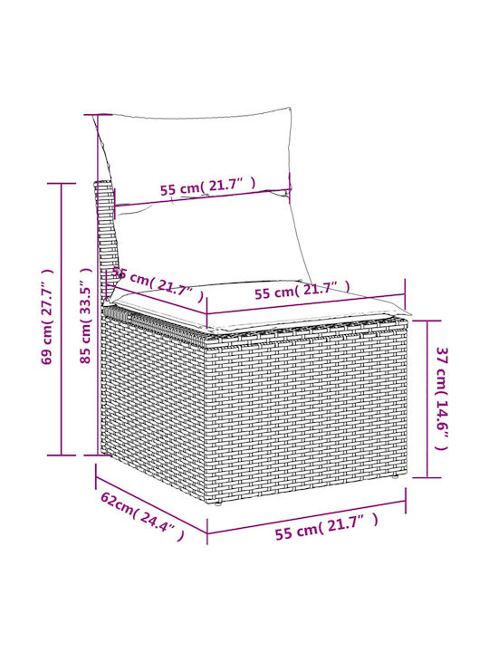 Outdoor Corner Sofa Rattan With Cushions 62x62x69cm