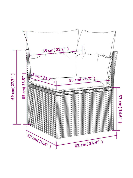 Outdoor Corner Sofa Rattan With Cushions 62x62x69cm