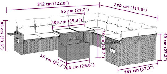vidaXL Garden & Outdoor Furniture Sets Living Room Set 11 Pieces Brown with Pillows