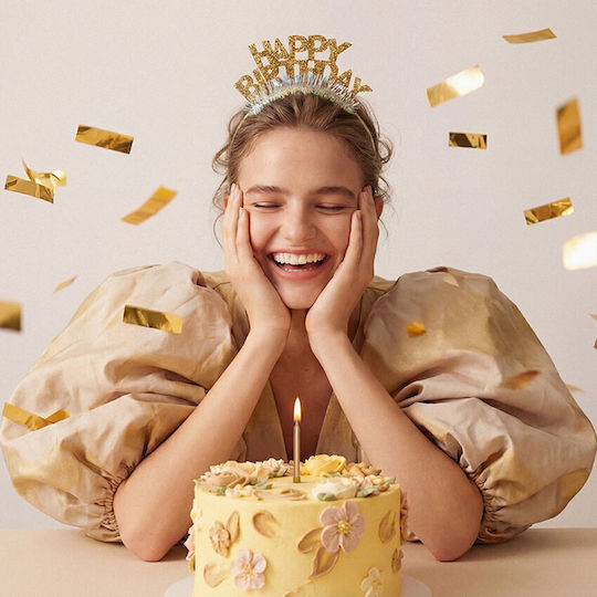 Headband "Happy Birthday" Gold Glitter
