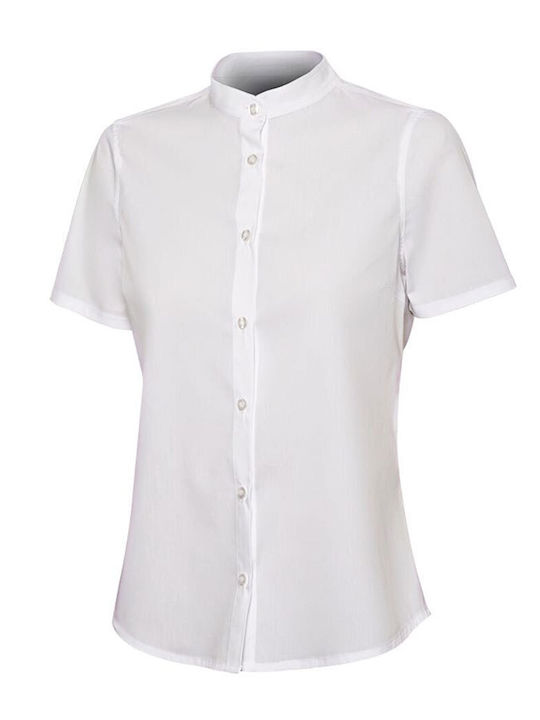 Malla-405014s Kurzärmelig Damen Hemd Weiß Monochrom