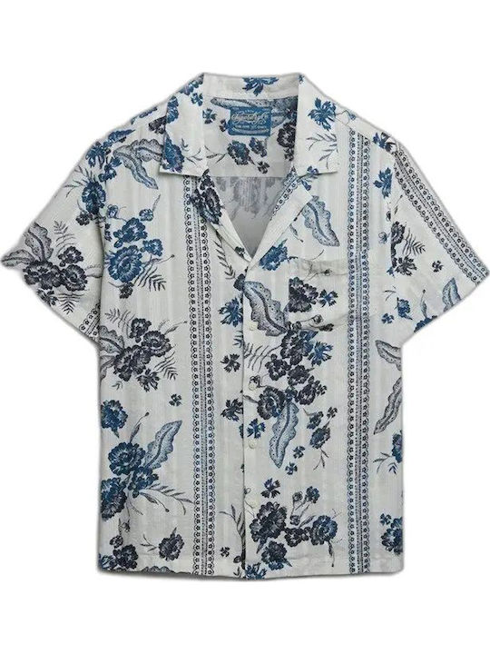 Kurzärmeliges Damenhemd Blau Blumen