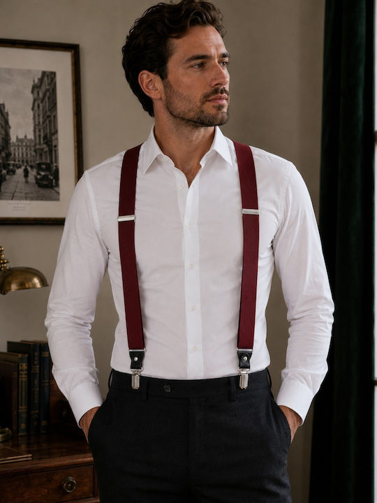 Breteli Pantaloni Zola Unisex 4 Catarame Metalice Reglabile 70–110 Cm Lățime 3.5 Cm Mărime Universală Bordo