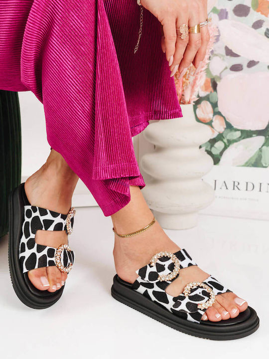 Black Print Slippers Special Heels Anatomic Sole