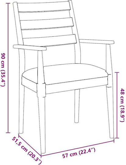 Wooden Brown Dining Chairs 2 Pieces 57x51.5x90cm
