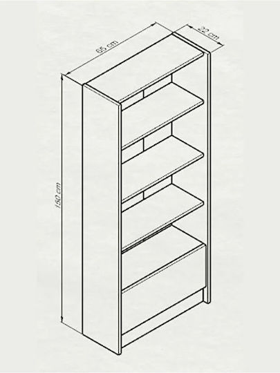 Bibliotecă Albă 65x25x150cm