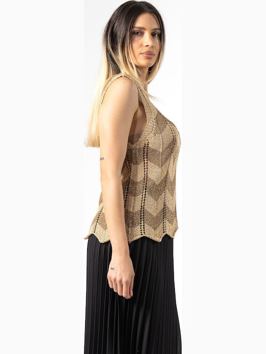 Damen Bluse Ärmellos Gold