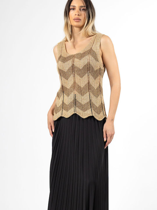 Damen Bluse Ärmellos Gold