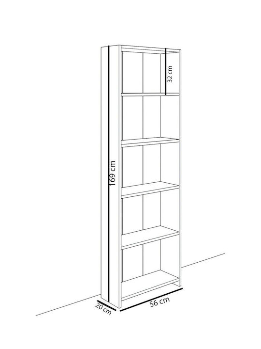 White Bookcase 56x20x169cm