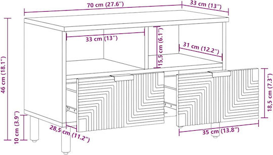 TV Stand Metal & Solid Acacia Wood L70xW33xH46cm