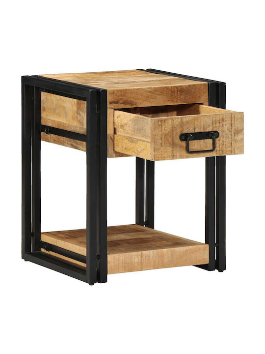 Metal Bedside Table with Brown Glass Surface 40x40x50cm