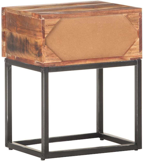 Wooden Bedside Table with Metal Legs Beige 40x30x50cm