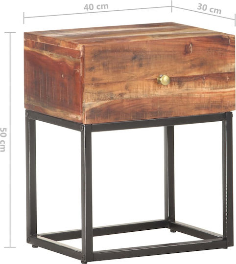 Wooden Bedside Table with Metal Legs Beige 40x30x50cm