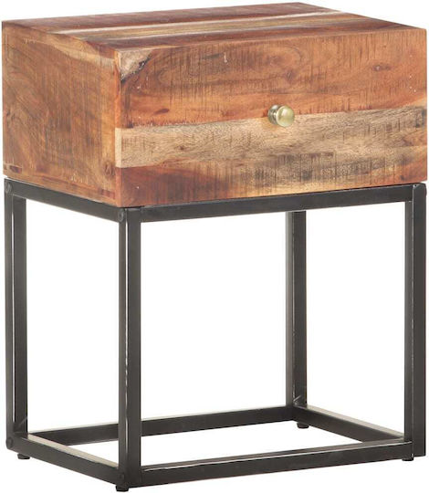 Wooden Bedside Table with Metal Legs Beige 40x30x50cm