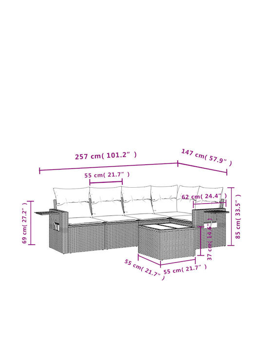 Garden & Outdoor Furniture Sets Living Room Set 6 Pieces Black with Pillows